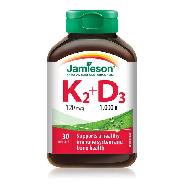 Jamieson Vitamin K2 120 mcg + D3 1,000 IU 30 Softgels - Five Natural