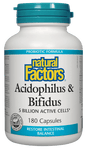 Natural Factors Acidophilus & Bifidus 5 Billion Active Cells 180 Capsules - Five Natural