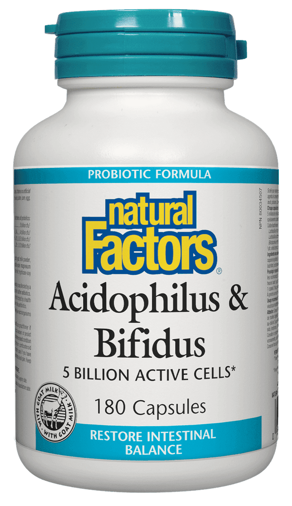 Natural Factors Acidophilus & Bifidus 5 Billion Active Cells 180 Capsules - Five Natural