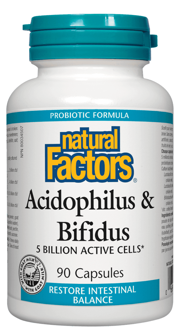 Natural Factors Acidophilus & Bifidus 5 Billion Active Cells 90 Capsules - Five Natural