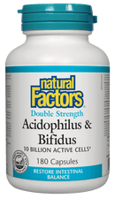 Natural Factors Acidophilus & Bifidus Double Strength 10 Billion Active Cells 180 Capsules - Five Natural