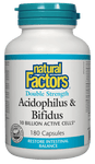 Natural Factors Acidophilus & Bifidus Double Strength 10 Billion Active Cells 180 Capsules - Five Natural
