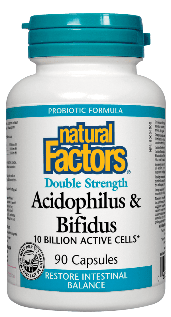 Natural Factors Acidophilus & Bifidus Double Strength 10 Billion Active Cells 90 Capsules - Five Natural