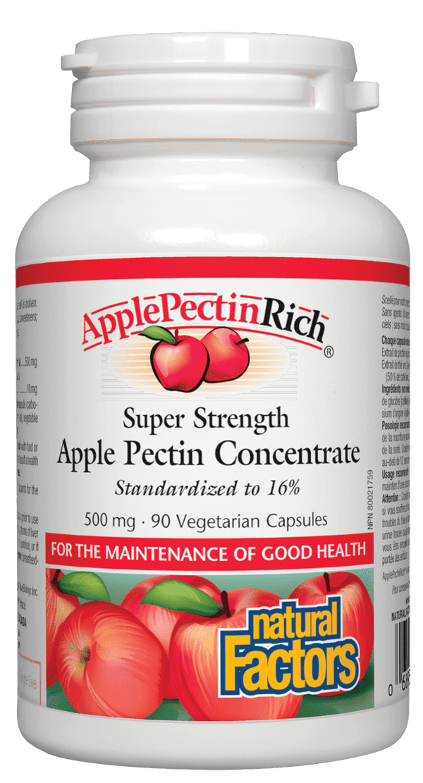 Natural Factors Apple Pectin Rich Super Strength Apple Pectin Concentrate 500 mg 90 Veg Capsules - Five Natural
