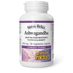 Natural Factors Ashwagandha 600 mg Stress-Relax 30 Veg Capsules - Five Natural