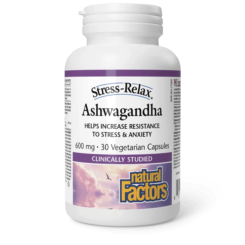 Natural Factors Ashwagandha 600 mg Stress-Relax 30 Veg Capsules - Five Natural
