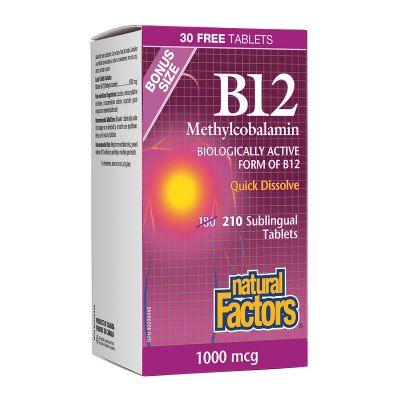 Natural Factors B12 Methylcobalamin 1000 mcg 180+30 Tablets - Five Natural