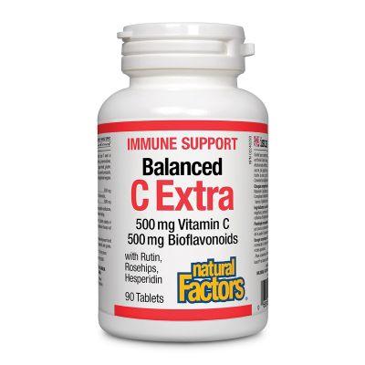 Natural Factors Balanced C Extra 500 mg Vitamin C 500 mg Bioflavonoids 90 Tablets - Five Natural