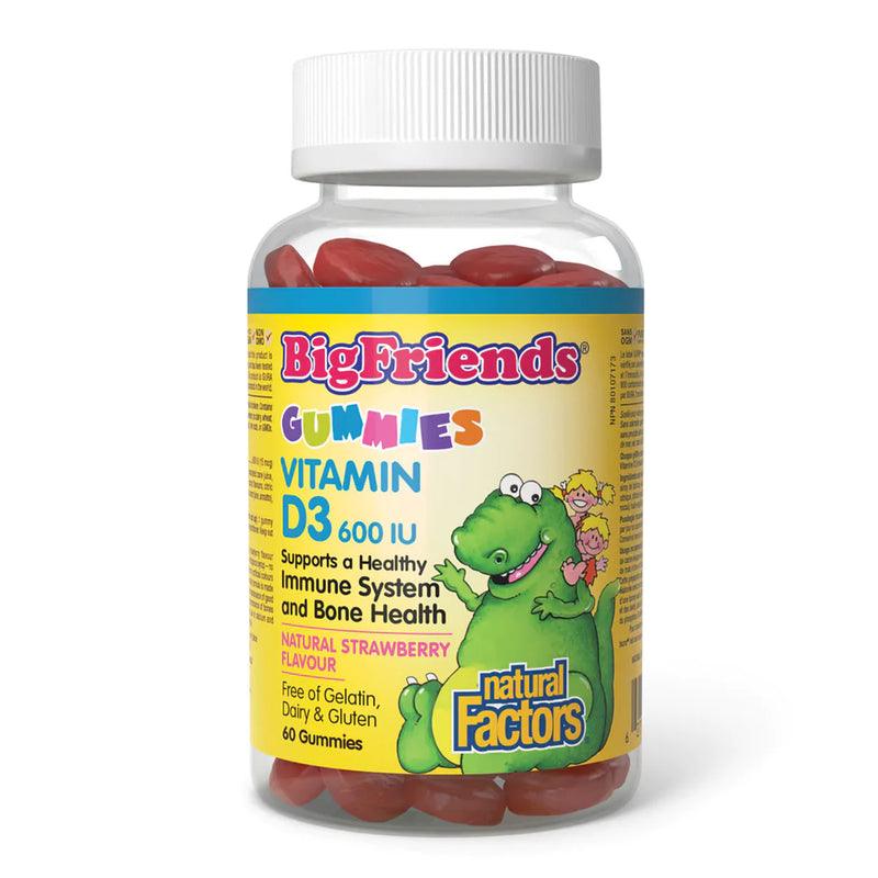 Natural Factors Big Friends Vitamin D3 600 IU Strawberry 60 Gummies - Five Natural