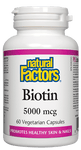 Natural Factors Biotin 5000 mcg 60 Veg Capsules - Five Natural