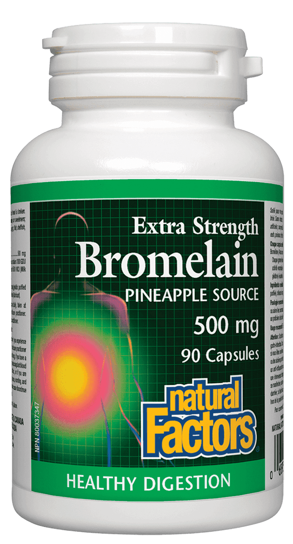 Natural Factors Bromelain Extra Strength 500 mg Pineapple Source 90 Capsules - Five Natural