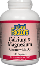 Natural Factors Calcium & Magnesium Citrate with D3 Plus Potassium Zinc & Manganese 180 Capsules - Five Natural