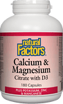 Natural Factors Calcium & Magnesium Citrate with D3 Plus Potassium Zinc & Manganese 180 Capsules - Five Natural