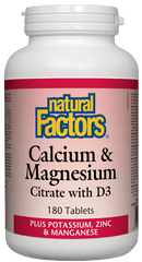 Natural Factors Calcium & Magnesium Citrate with D3 Plus Potassium Zinc & Manganese 180 Tablets - Five Natural