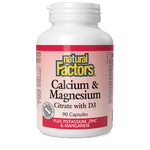 Natural Factors Calcium & Magnesium Citrate with D3 Plus Potassium Zinc & Manganese 90 Capsules - Five Natural