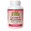 Natural Factors Calcium & Magnesium Citrate with D3 Plus Potassium Zinc & Manganese 90 Tablets - Five Natural
