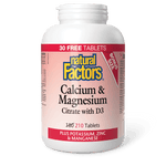 Natural Factors Calcium & Magnesium Citrate with D3 Plus Potassium Zinc & Manganese Bonus Size 180+30 Tablets - Five Natural