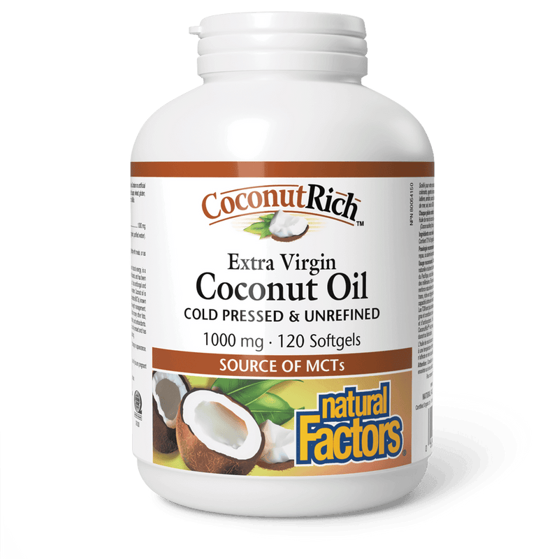 Natural Factors CoconutRich Extra Virgin Coconut Oil 1000 mg 120 Softgels - Five Natural