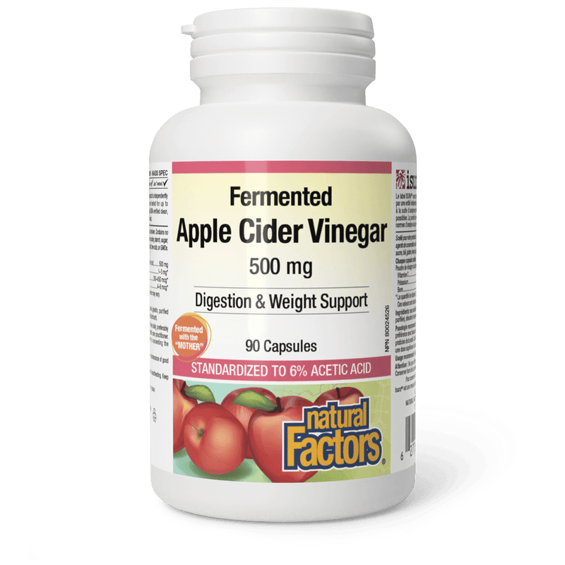 Natural Factors Fermented Apple Cider Vinegar 500 mg 90 Capsules - Five Natural
