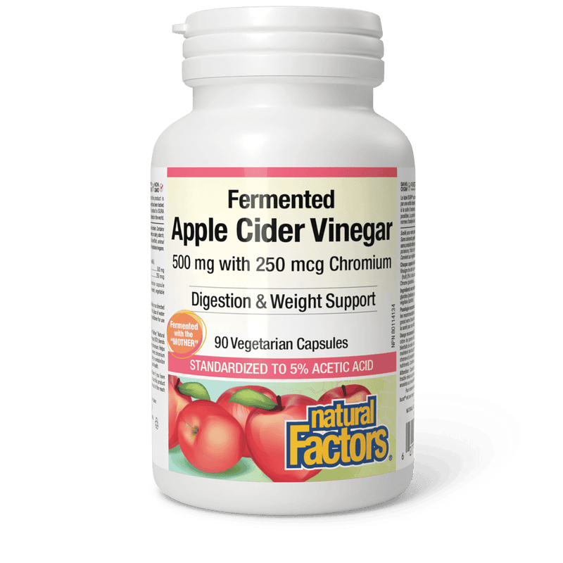 Natural Factors Fermented Apple Cider Vinegar with Chromium 90 Veg Capsules - Five Natural