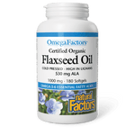 Natural Factors Flaxseed Oil Certified Organic 1000 mg OmegaFactors 180 Softgels - Five Natural