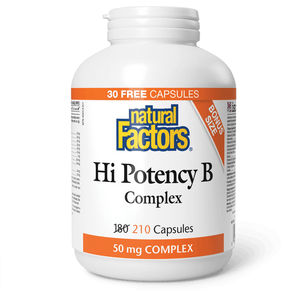 Natural Factors Hi Potency B Complex 50 mg BONUS SIZE (180+30) Capsules - Five Natural