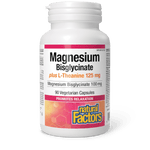 Natural Factors Magnesium Bisglycinate 100 mg plus L-Theanine 125 mg 90 Veg Capsules - Five Natural