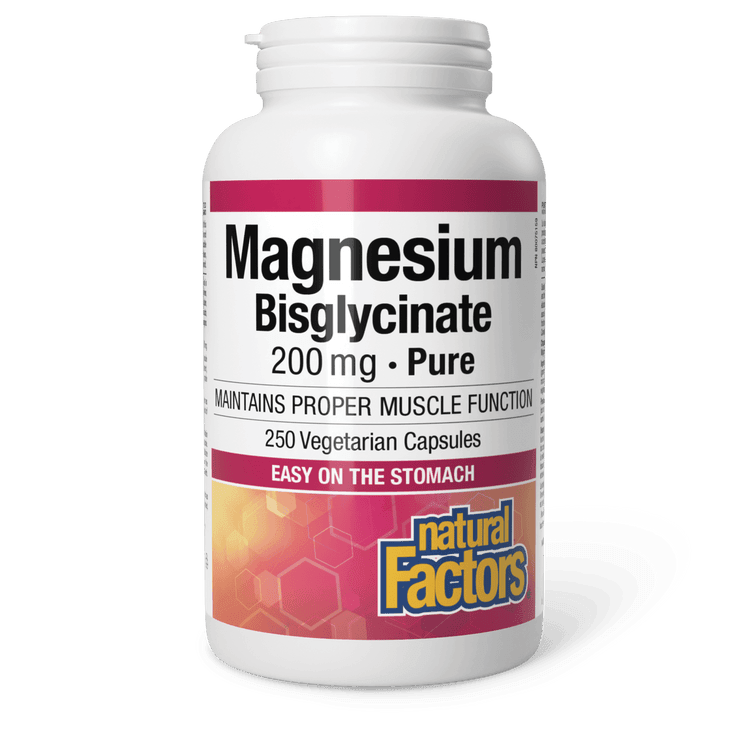 Natural Factors Magnesium Bisglycinate Pure 200 mg 250 Veg Capsules - Five Natural