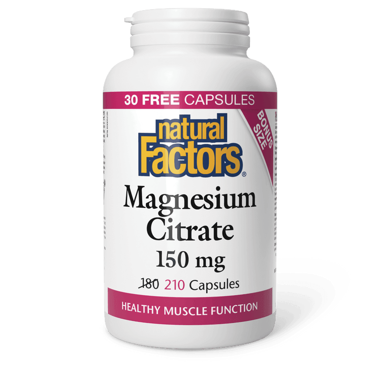 Natural Factors Magnesium Citrate 150 mg BONUS SIZE 180+30 Capsules - Five Natural