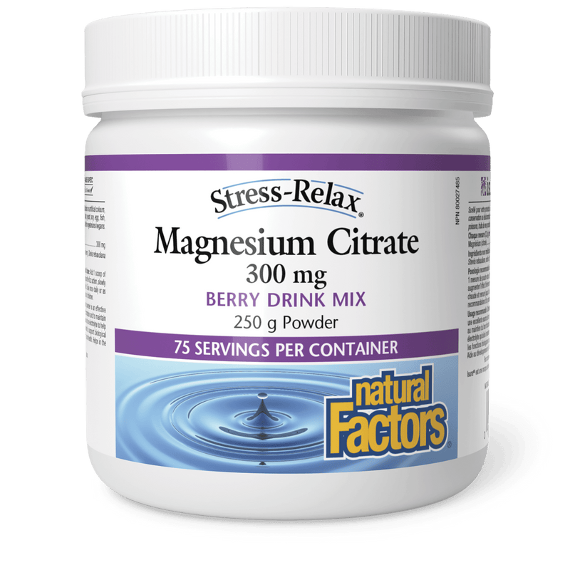 Natural Factors Magnesium Citrate 300 mg Berry Stress-Relax 250g - Five Natural