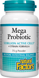 Natural Factors Mega Probiotic Powder 12 Billion Live Probiotic Cultures 75g - Five Natural