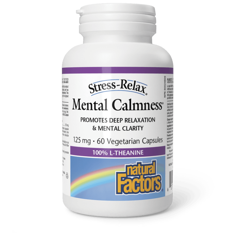 Natural Factors Mental Calmness 125 mg Stress-Relax 60 Veg Capsules - Five Natural