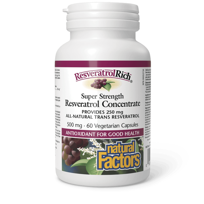 Natural Factors ResveratrolRich Super Strength Resveratrol Concentrate 500 mg 60 Veg Capsules - Five Natural