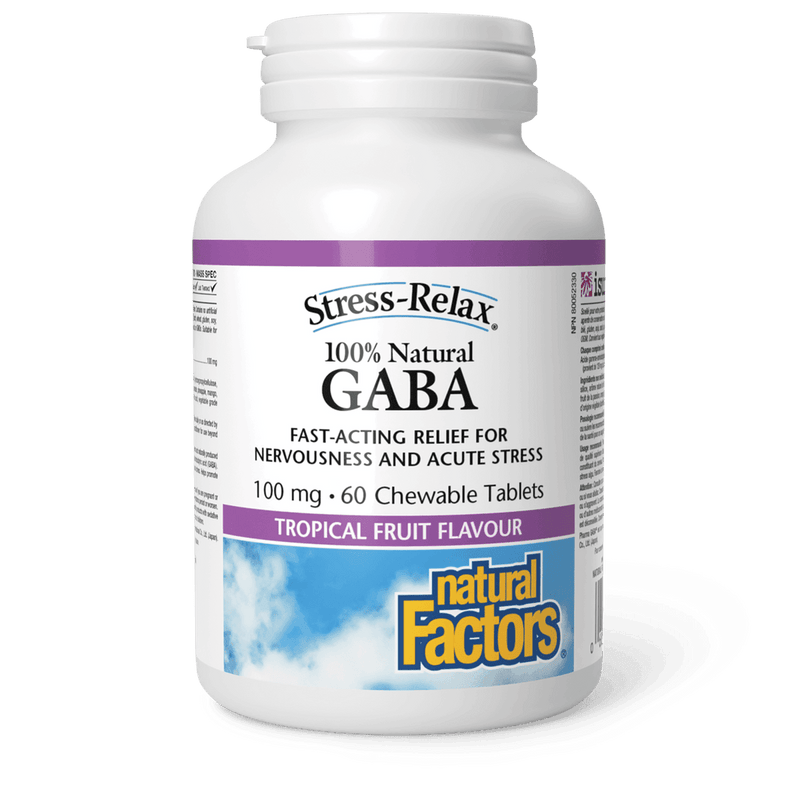Natural Factors Stress-Relax 100% Natural GABA 100 mg Tropical Fruit 60 Chewables - Five Natural
