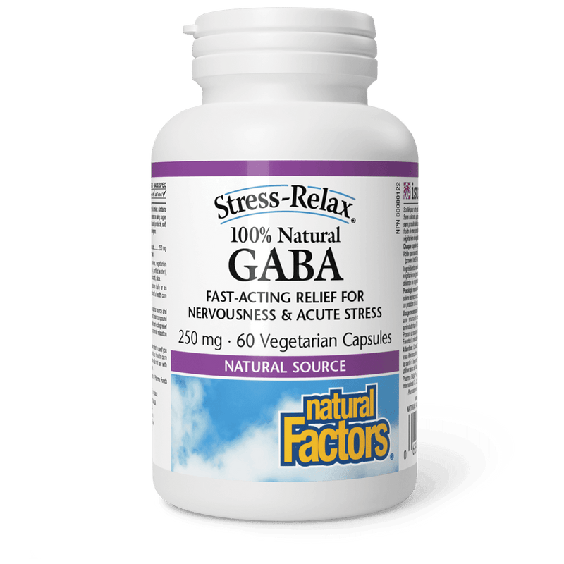 Natural Factors Stress-Relax 100% Natural GABA 250 mg 60 Veg Capsules - Five Natural