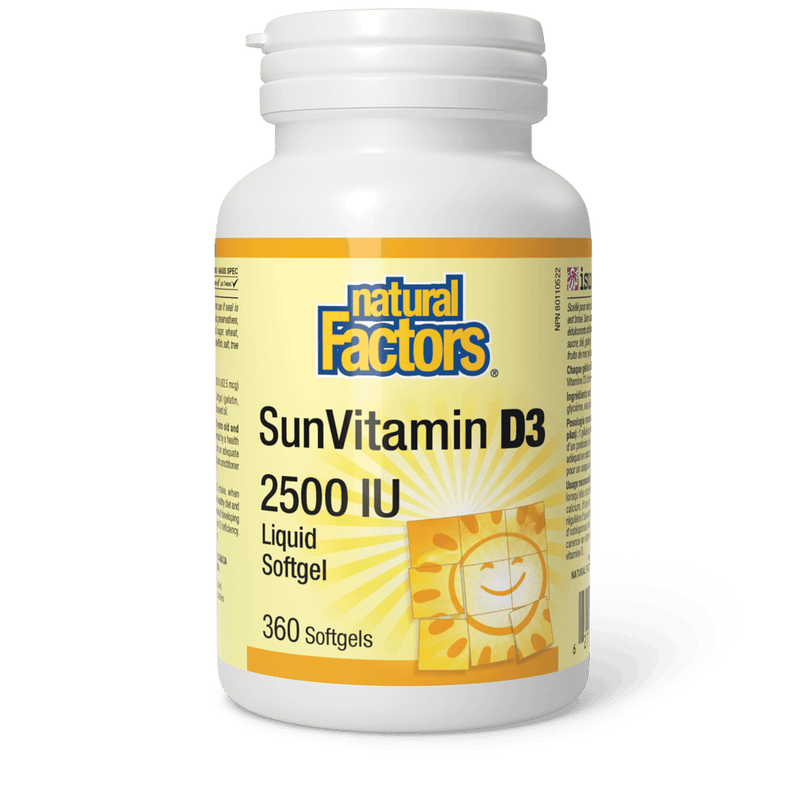 Natural Factors SunVitamin D3 Softgels 2500 IU 360 Softgels - Five Natural