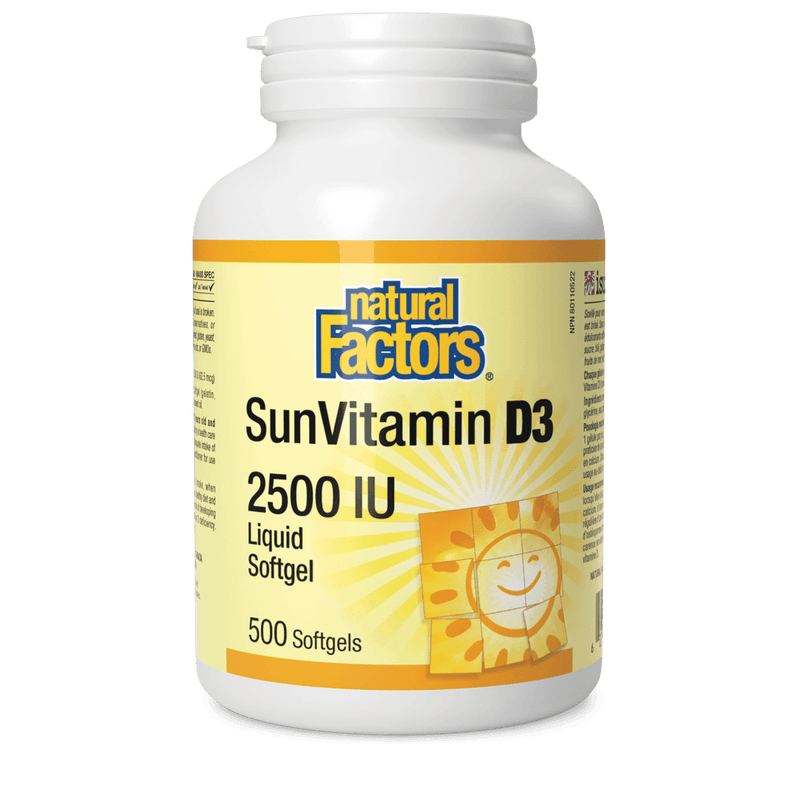 Natural Factors SunVitamin D3 Softgels 2500 IU 500 Softgels - Five Natural