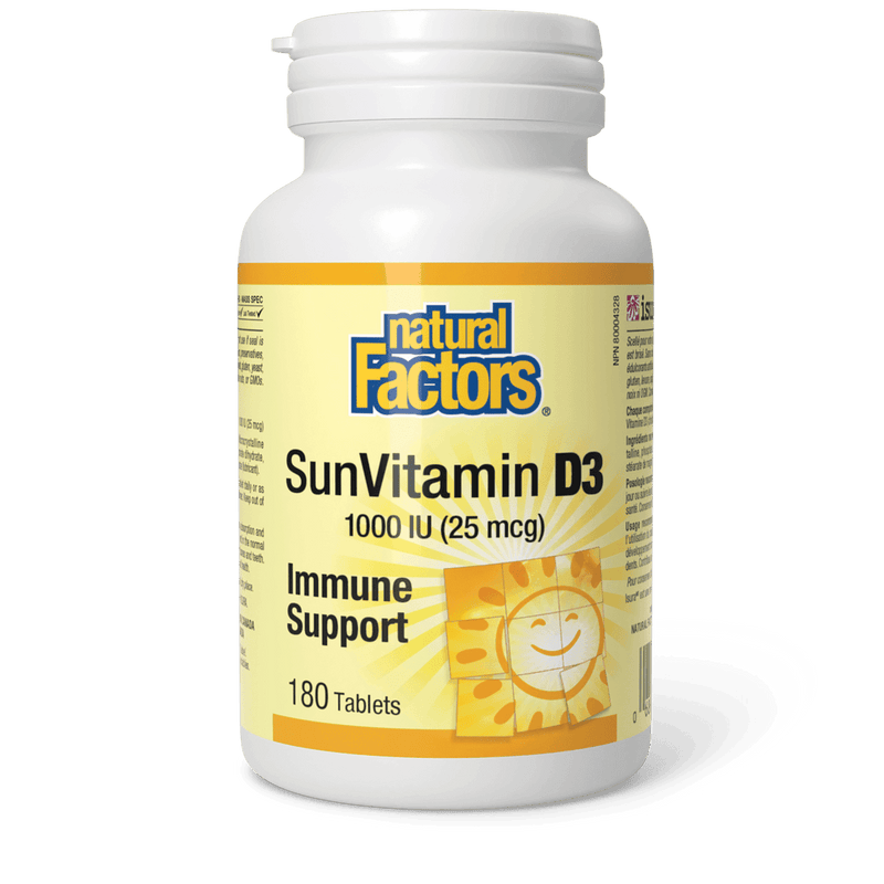 Natural Factors SunVitamin D3 Tablets 1000 IU 180 Tablets - Five Natural