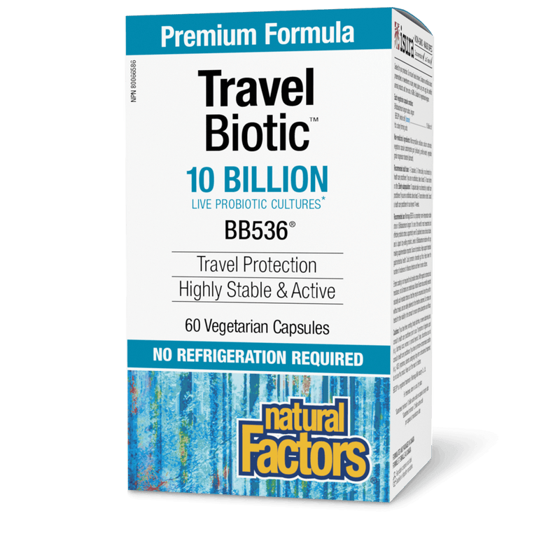 Natural Factors Travel Biotic BB536 10 Billion Live Probiotic Cultures 60 Veg Capsules - Five Natural