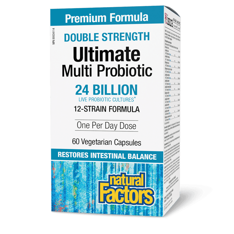 Natural Factors Ultimate Multi Probiotic Double Strength 24 Billion Live Probiotic Cultures 60 Veg Capsules - Five Natural