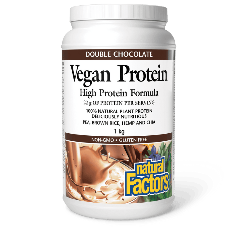 Natural Factors Vegan Protein High Protein Formula Double Chocolate 1kg - Five Natural