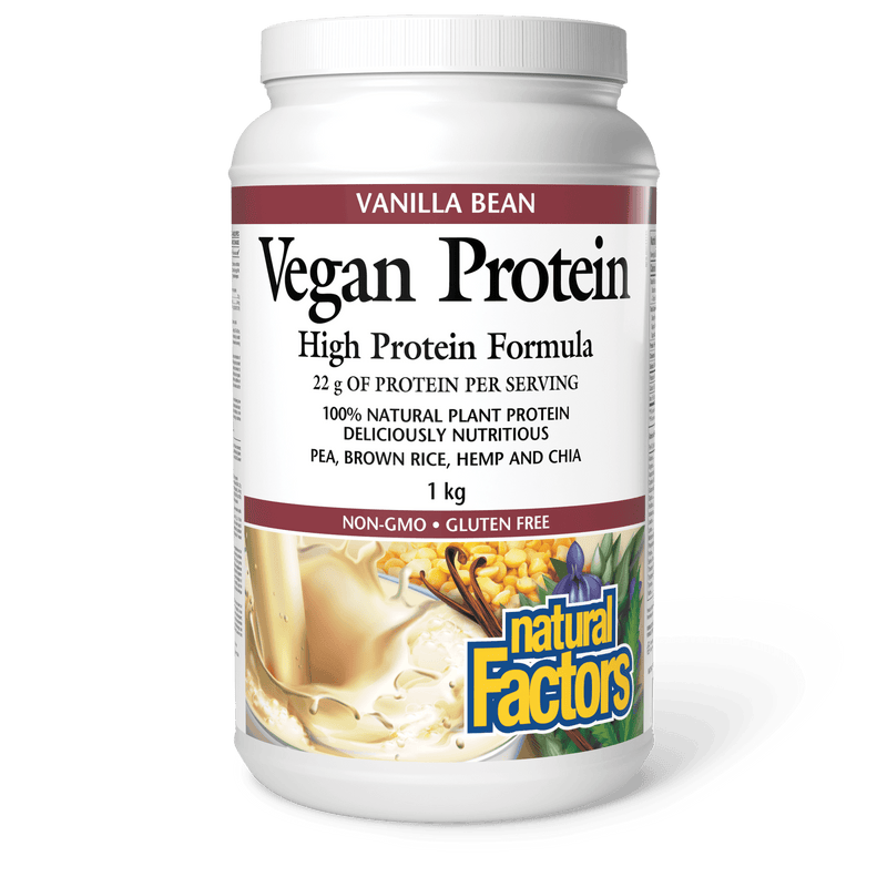 Natural Factors Vegan Protein High Protein Formula Vanilla Bean 1kg - Five Natural