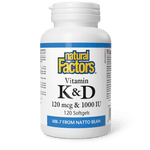 Natural Factors Vitamin K+D 120 mcg/1000 IU 120 Softgels - Five Natural