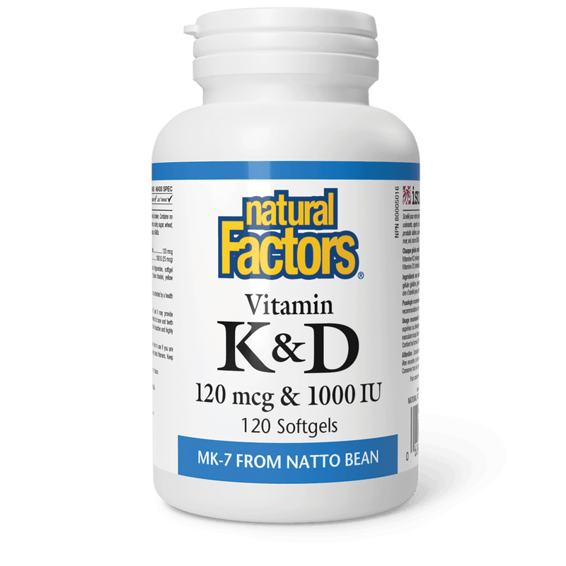 Natural Factors Vitamin K+D 120 mcg/1000 IU 120 Softgels - Five Natural