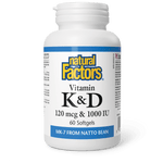 Natural Factors Vitamin K+D 120 mcg/1000 IU 60 Softgels - Five Natural