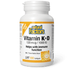 Natural Factors Vitamin K+D 120 mcg/1000 IU Bonus Size (120+60) Softgels - Five Natural