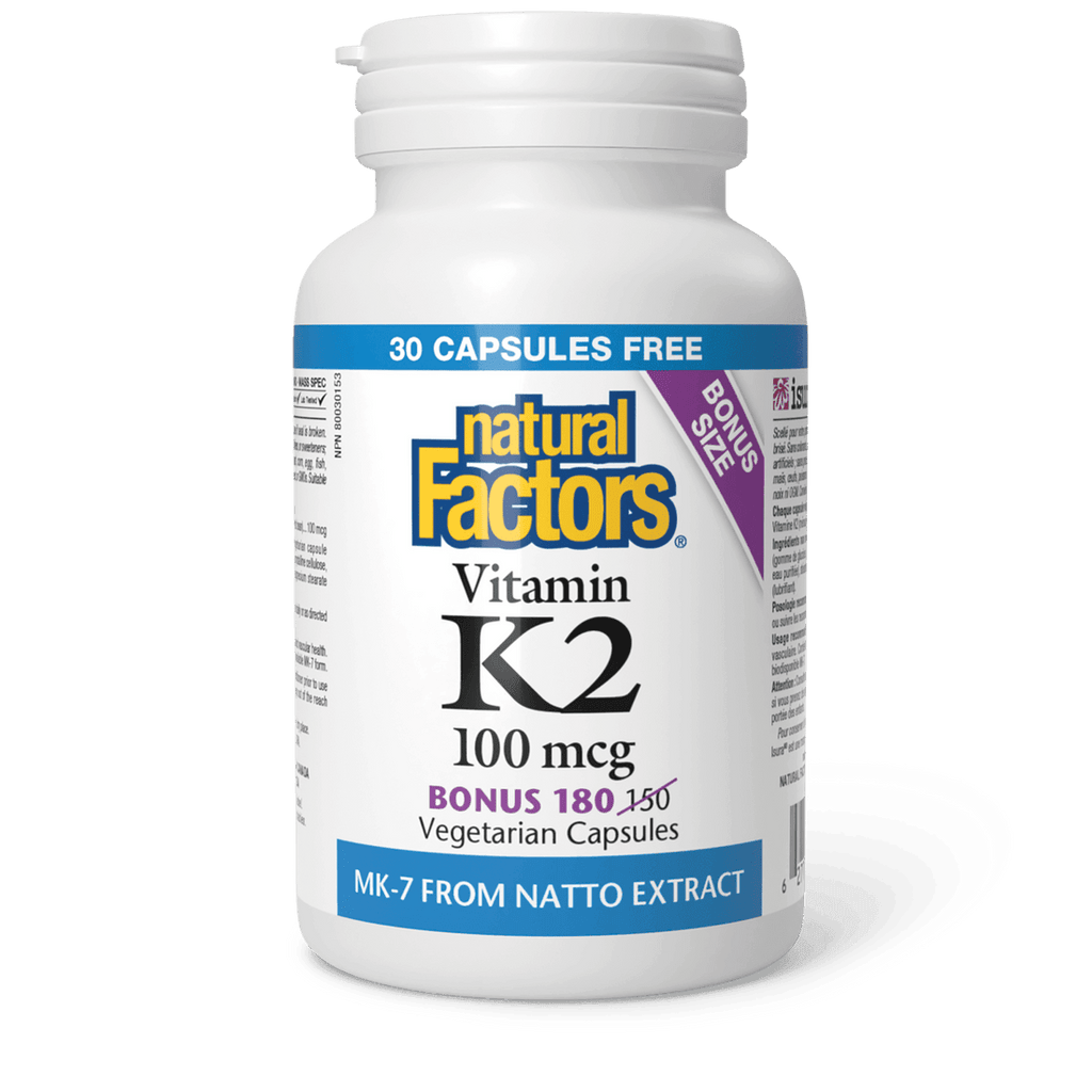 Natural Factors Vitamin K2 100mcg Bonus Size 120+60 Veg Capsules