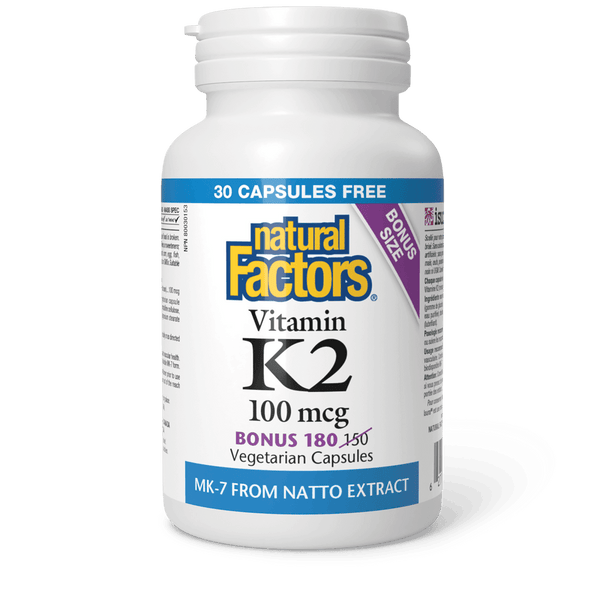 Natural Factors Vitamin K2 100 mcg Bonus Size (120+60) Veg Capsules - Five Natural