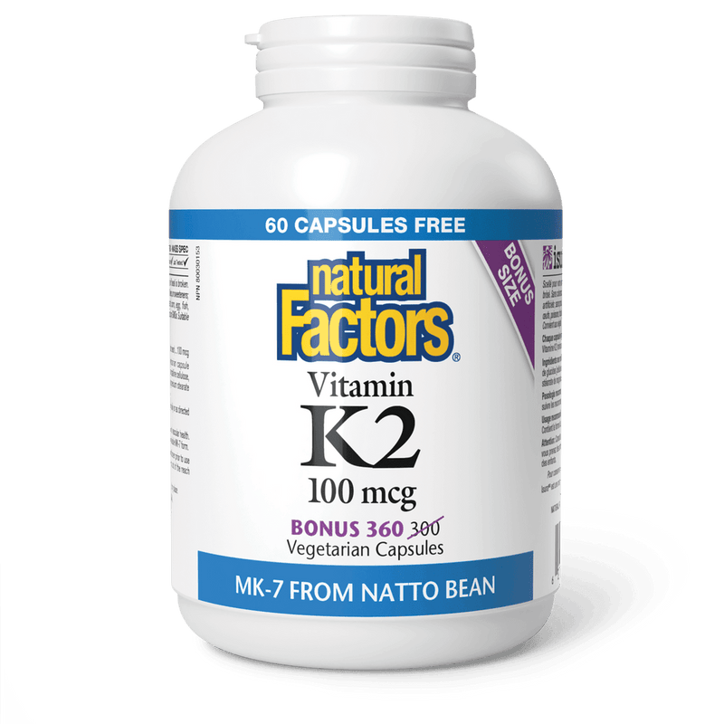 Natural Factors Vitamin K2 100 mcg Bonus Size 360 Veg Capsules - Five Natural