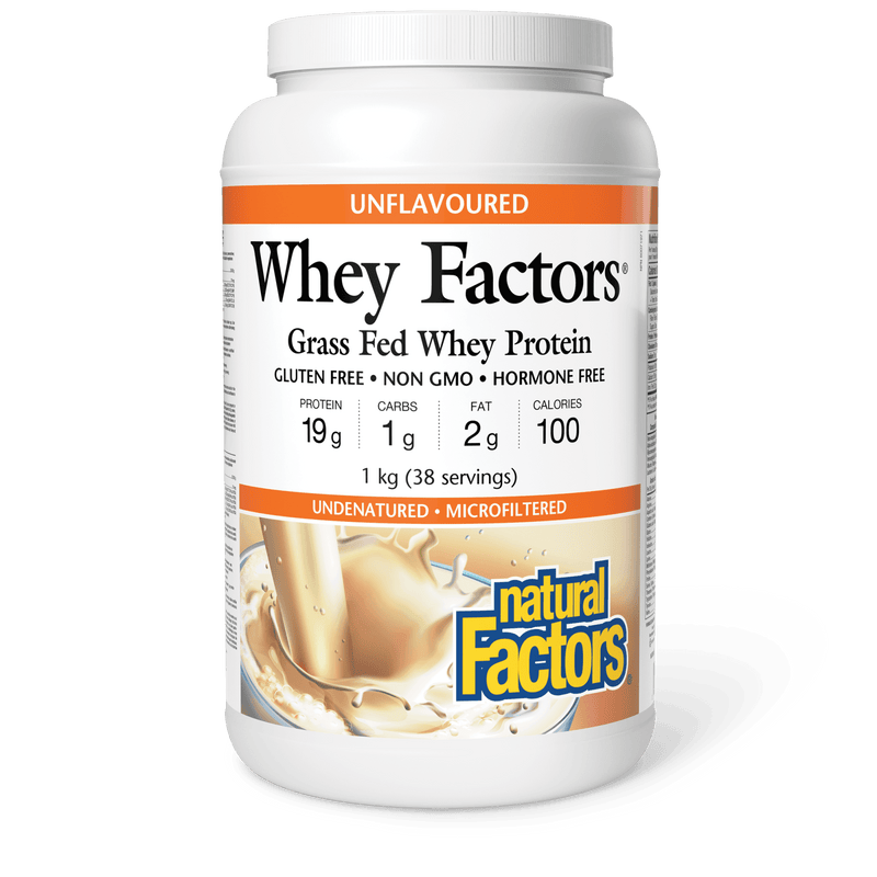 Natural Factors Whey Factors Grass Fed Whey Protein Unflavoured 1kg - Five Natural